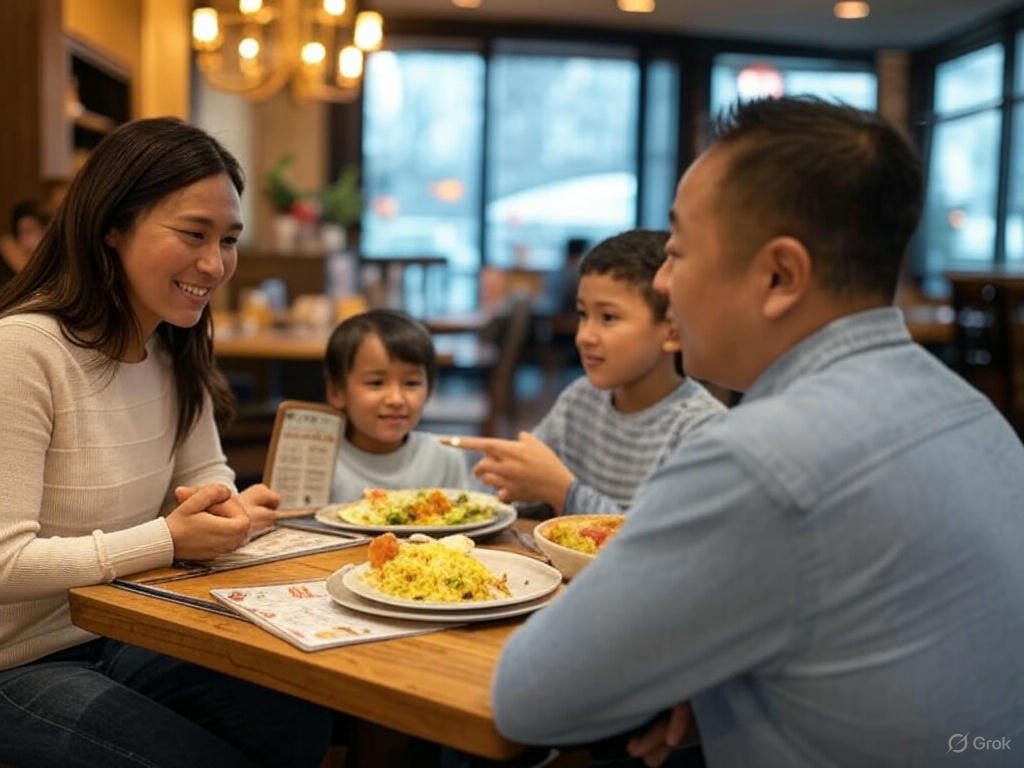 A family enjoys a meal at one of the top family-friendly restaurants in Vaughan, with kid-approved menus and a welcoming vibe.