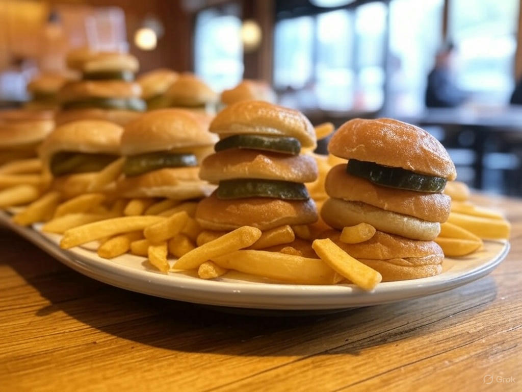 A plate of mini sliders with a side of fries, a popular kid-friendly dish at one of the best Richmond Hill restaurants