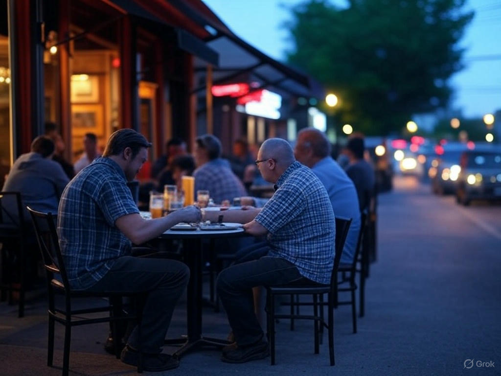A bustling evening on East Beaver Creek Road, showcasing the lively atmosphere of East Beaver Creek restaurants in Richmond Hill